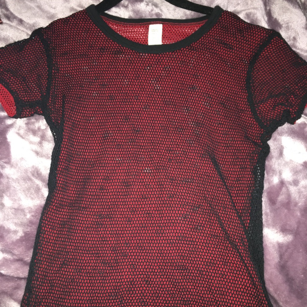 Vintage reversible black/red fishnet shirt goth
